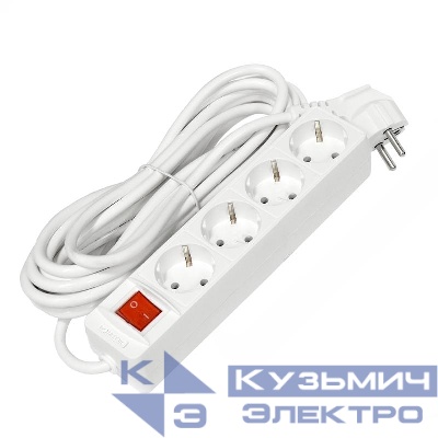 Удлинитель 4х5м с заземл. 16А IP20 3х1 с выкл. бел. DOMTOK 2500