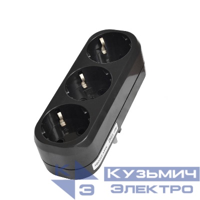 Разветвитель 3-м с заземл. 16А плоский черн. UNIVersal 1942