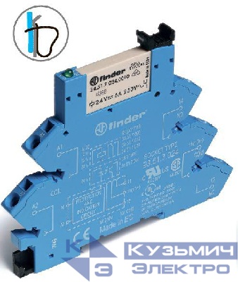 Реле модульное интерфейсное 1 перек. контакт 6А 250В 240В AC/DC FINDER 386102400060