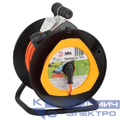 Удлинитель на пластик. катушке 1х30м с заземл. 6А IP44 RPx-1e-3х0.75-30m ПВС 3х0.75 Эра Б0043046