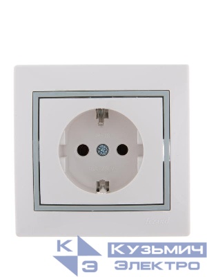 Розетка 1-м СП Mira 16А IP20 с заземл. с сер. вставкой керамика бел. LEZARD 701-0215-122