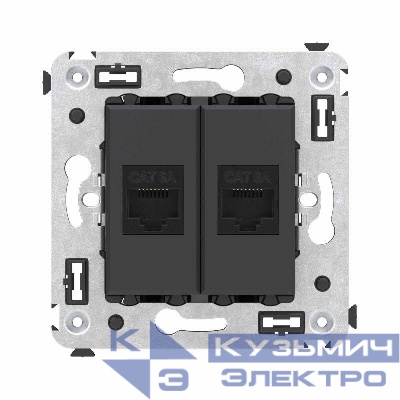 Розетка компьютерная 2-м СП Avanti "Черный матовый" RJ45 кат.6A без шторок механизм DKC 4412674