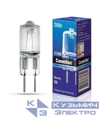 Лампа галогенная JD 20Вт капсула g4 3000К 240В g4 Camelion 10405