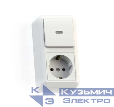 Блок комбинированный ОП БКВР-432 Оптима (1-кл. выкл. с подсветкой + розетка с заземл.) бел. Кунцево 8065