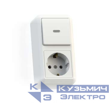 Блок комбинированный ОП БКВР-432 Оптима (1-кл. выкл. с подсветкой + розетка с заземл.) бел. Кунцево 8065