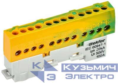 Шина PE "земля" изол на универс. держ. 6х9-12-ЖЗ TEKFOR IEK TF-NN10-12-KL-K52