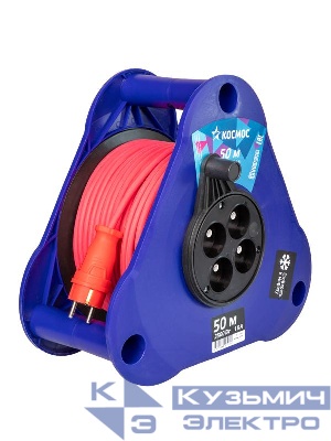 Удлинитель на треугольной катушке 4х50м без заземл. 16А IP44 3.5кВт КГ 2х2.5 УКП КОСМОС YKTKsm50m-4g(2.5)KG