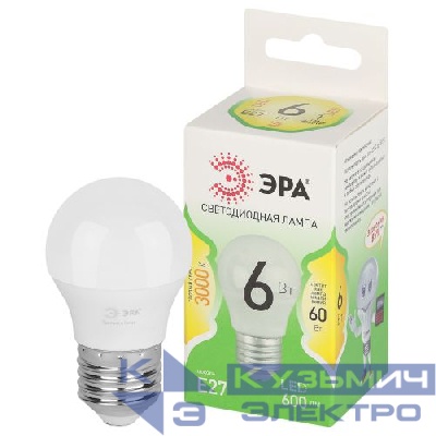 Лампа светодиодная GREEN LINE P45-6W-830-E27 GL 6Вт шар 3000К свет тепл. E27 Эра Б0067053