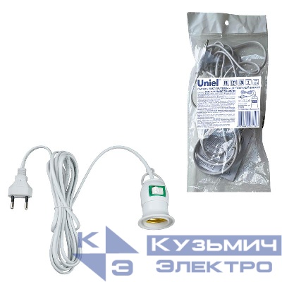 Патрон DLC-P-T50B/E27 2M WHITE подвесной с выключателем и штепсельной вилкой 200см цоколь Е27 бел. Uniel UL-00007434