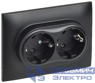 Розетка 2-м SKANDY 16А с заземл. защ. шторки в сборе SK-R07Bl черн. IEK SK-R24-16-K02-F