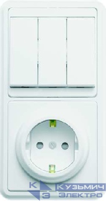 Блок БКВР-036 Бэлла (3-кл. выкл. + евророзетка с защ. шторками) бел. Кунцево 5847