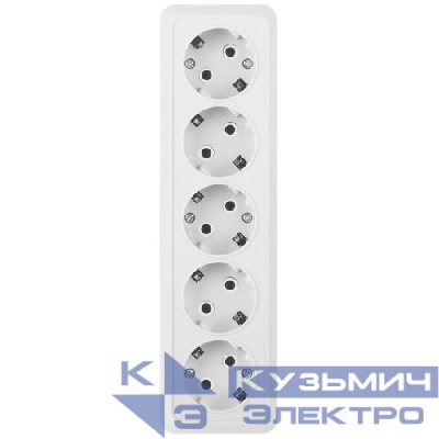 Розетка 5-м ОП Quadro 2-210-01 16А IP20 5х2P+E 250В с заземл. бел. Intro Б0053856