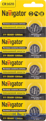 Элемент питания литиевый CR1620 94 780 NBT-CR1620-BP5 (блист.5шт) Navigator 94780