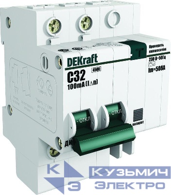 Выключатель автоматический дифференциального тока 2п C 20А 100мА тип AC 4.5кА ДИФ-101 DEKraft 15012DEK