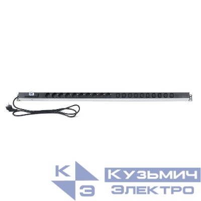 Блок распределения питания PDU 10 розеток СЕЕ 7/4 Schuko 10 розеток C13 16А автомат защиты вилка СЕЕ 7/7 вертикал. шнур 2м корпус алюм. Rexant 04-0202-2