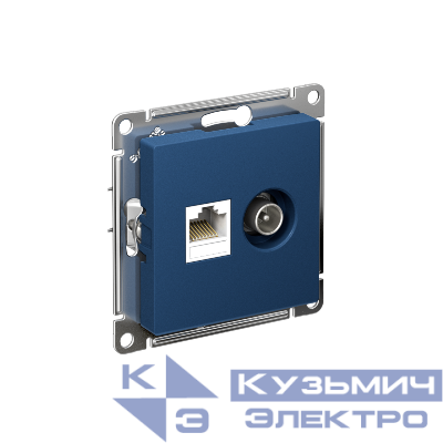Розетка компьютерная + телевизионная 2-м СП AtlasDesign RJ45 кат.5E + TV механизм аквамарин SE ATN001189