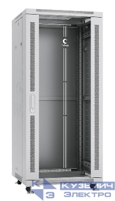 Шкаф монтажный телекоммуникационный напольный SH-05C-27U60/80 19дюйм для распред. и серверн. оборудования 18U 600х600х988мм передн. стеклян. и задн. сплошн. метал. двери 27U 600х800х1388мм ручка с замком сер. (RAL 7035) Cabeus 7050c