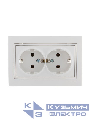 Розетка 2-м СП Mira 16А IP20 с заземл. с бел. вставкой керамика бел. LEZARD 701-0202-127