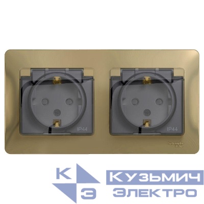 Розетка 2-м СП 2мод. Glossa 16А IP44 с заземл. защ. шторки в сборе титан SE GSL000447