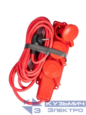 Удлинитель на каучуковой колодке 3х5м 16А IP44 250В 4кВт каучук КГ 3х2.5 красн. УХз16 Россия КОСМОС YKsm5m-3g(16A)KG-R