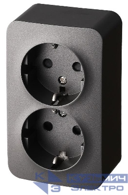 Розетка 2-м ОП 16А IP20 с заземл. защ. шторки антрацит Jasmart FS5504B
