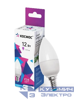 Лампа светодиодная 12Вт свеча 6500К холод. бел. E14 220В КОСМОС LkecLED12wCNE1465