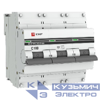 Выключатель автоматический модульный 3п C 100А 10кА ВА 47-100 PROxima EKF mcb47100-3-100C-pro