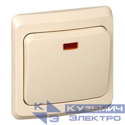 Переключатель проходной 1-кл. СП Этюд 10А IP20 с подсветкой крем. SE BC10-007K