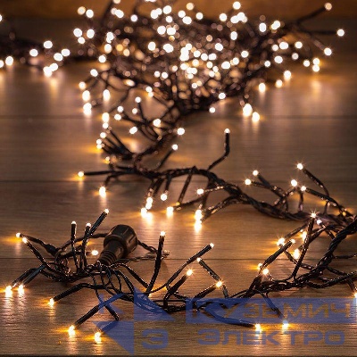 Гирлянда светодиодная "Кластер LED" 3м 288LED тепл. бел. 14Вт IP20 провод ПВХ темн. зел. Neon-Night 303-626