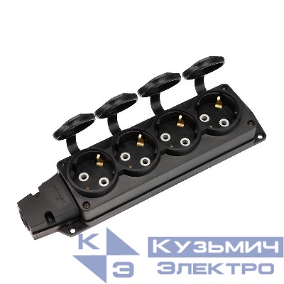 Колодка удлинителя 4-м с заземл. 16А IP54 влагозащ. с защ. крышкой COMPACT каучук черн. Rexant 111-224