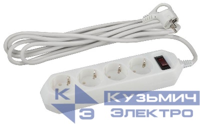 Удлинитель с сетевым фильтром 4х1.5м с заземл. 10А IP20 USF-M-4es-1.5m-W ПВС 3х0.75 с выкл. бел. Эра Б0019741