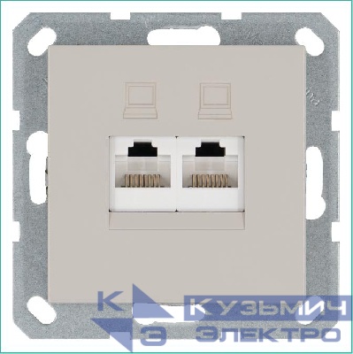 Розетка компьютерная 2-м RJ45 IP20 кат. 6 механизм тауп Jasmart G6108T