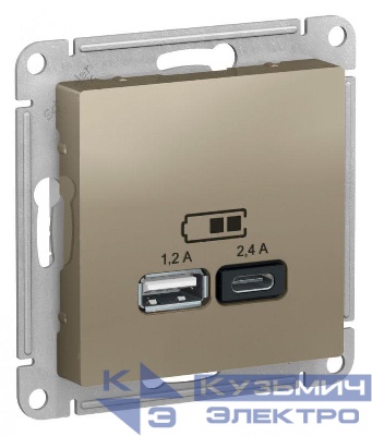 Розетка USB AtlasDesign тип A+C 5В/2.4А 2х5В/1.2А механизм шампань SE ATN000539