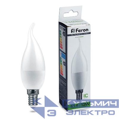 Лампа светодиодная LB-970 13Вт C37T свеча на ветру 4000К E14 230В FERON 38113