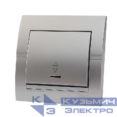 Переключатель проходной 1-кл. СП Deriy 10А IP20 с подсветкой серебр. метал. LEZARD 702-2828-114