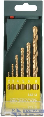 Набор сверл HSS по металлу титановое покрытие 6шт ( 2-3-4-5-6-8мм) FIT 34213