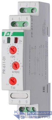 Реле тока РR-611-01 (исп.1 (20-110А); с задержкой отключения; монтаж на DIN-рейке 35мм 230В 10А IP20) F&F EA03.004.003