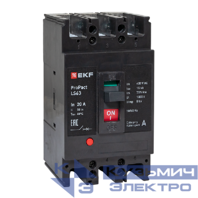 Выключатель автоматический 3п 20А 15кА LS63 ProPact EKF mccb-63-15-3-20-ls