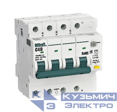 Выключатель автоматический дифференциального тока 4п (3P+N) C 40А 100мА тип A 4.5кА ДИФ-103 DEKraft 16655DEK