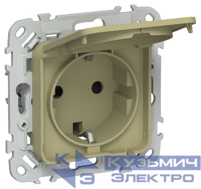 Розетка СП FLITE РСшкр11-1-44-ФлО 16А IP44 с заземл. с защ. шторками и крышкой безвинтовое крепление механизм олив. IEK FI-R16-16-1-44-K26