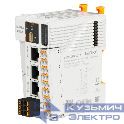 Модуль процессорный программируемого логического контроллера C2000 24В DC; 8 DI - 24В DC; 8 DO - 24В DC(PNP); 1хRS485; 2хEthernet; 1хEtherCAT; 1хType-C; 2 модуля расширения моноблока (BD) DKC C2000-0808EDTP