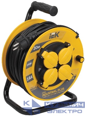 Удлинитель на катушке 4х30м с заземл. 16А IP44 Industrial plus УК30 3х1.5 термозащита IEK WKP15-16-04-30-44