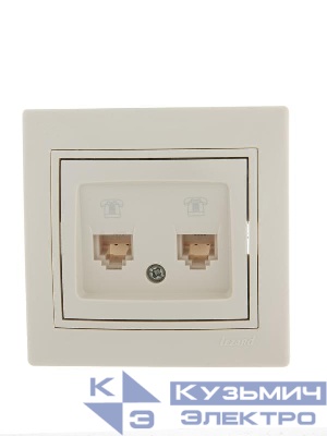 Розетка телефонная 2-м СП Mira RJ11 16А IP20 евро стандарт со вставкой крем. LEZARD 701-0303-138
