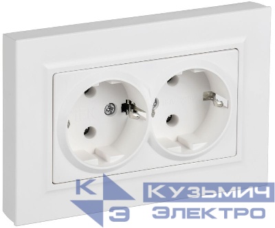 Розетка 2-м СП BRITE РСПл12-3-БрАБ 16А в сборе с заземл. без защ. шторок плоская арктич. бел. IEK BR-R27-16-K91-F