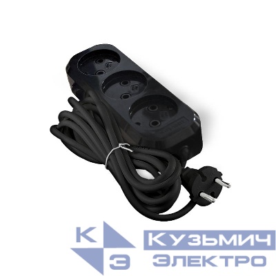 Удлинитель 3х3м без заземл. 10А IP20 Е-202 ПВС 2х0.75 АБС-пластик черн. UNIVersal 2114