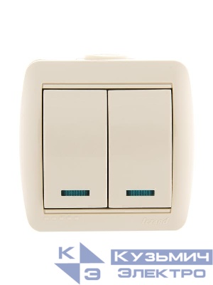 Выключатель 2-кл. ОП Nata 10А IP20 с подсветкой крем. LEZARD 710-0300-112