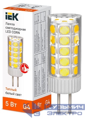 Лампа светодиодная CORN 5Вт капсула 3000К G4 12В керамика IEK LLE-CORN-5-012-30-G4