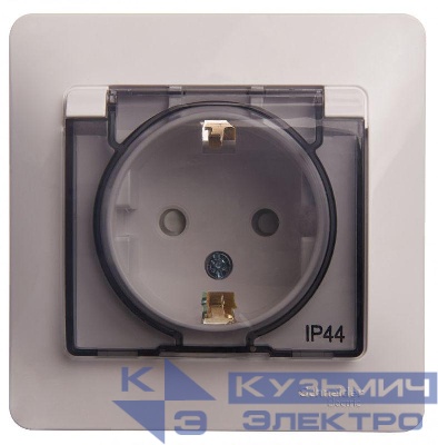 Розетка 1-м СП Glossa 16А IP44 с заземл. защ. шторки с крышкой в сборе бел. SE GSL000148