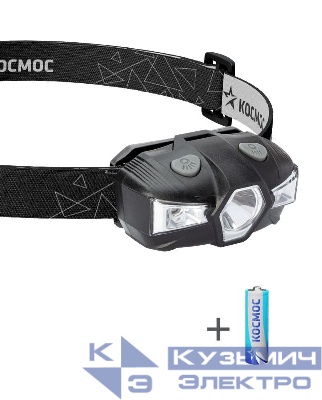Фонарь налобный 1Вт LED+красн. 1xAA (R6) корпус ABS-пластик регулируемый эласт. ремешок КОСМОС KOC517B