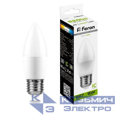 Лампа светодиодная LB-570 9Вт C37 свеча 4000К E27 230В FERON 25937